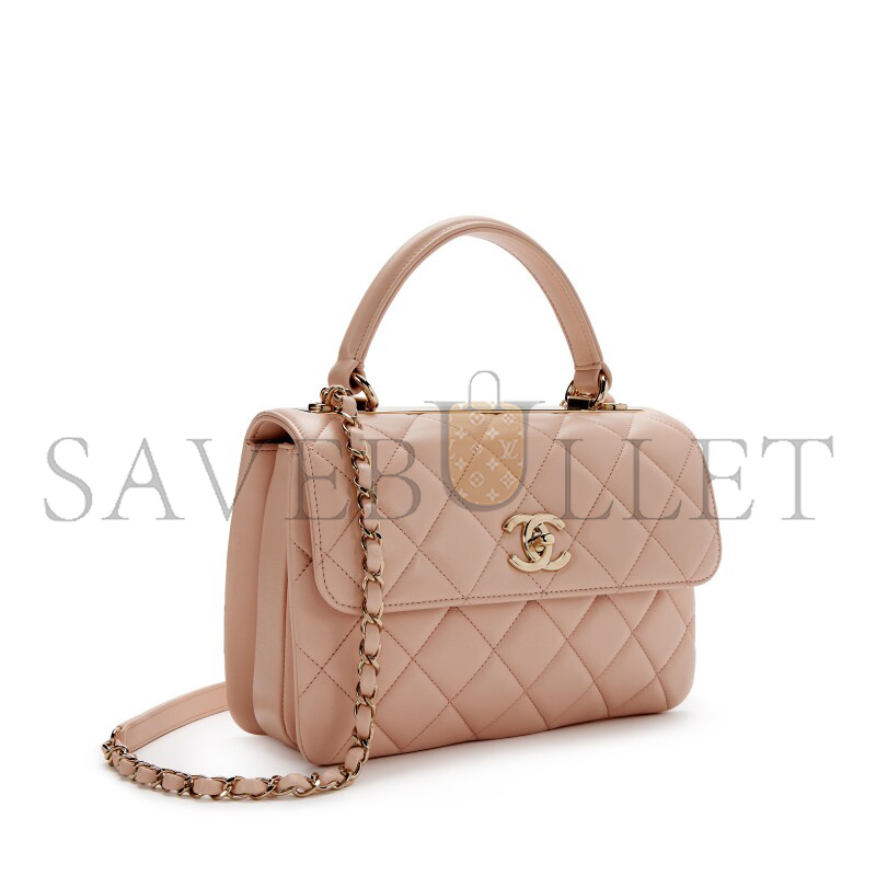 CHANEL QUILTED LAMBSKIN SMALL TRENDY CC TOP HANDLE FLAP BAG GOLD HARDWARE  (25*17*9cm) 